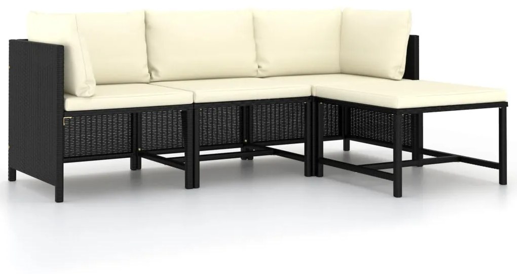 313516 vidaXL Set mobilier de grădină cu perne, 4 piese, negru, poliratan