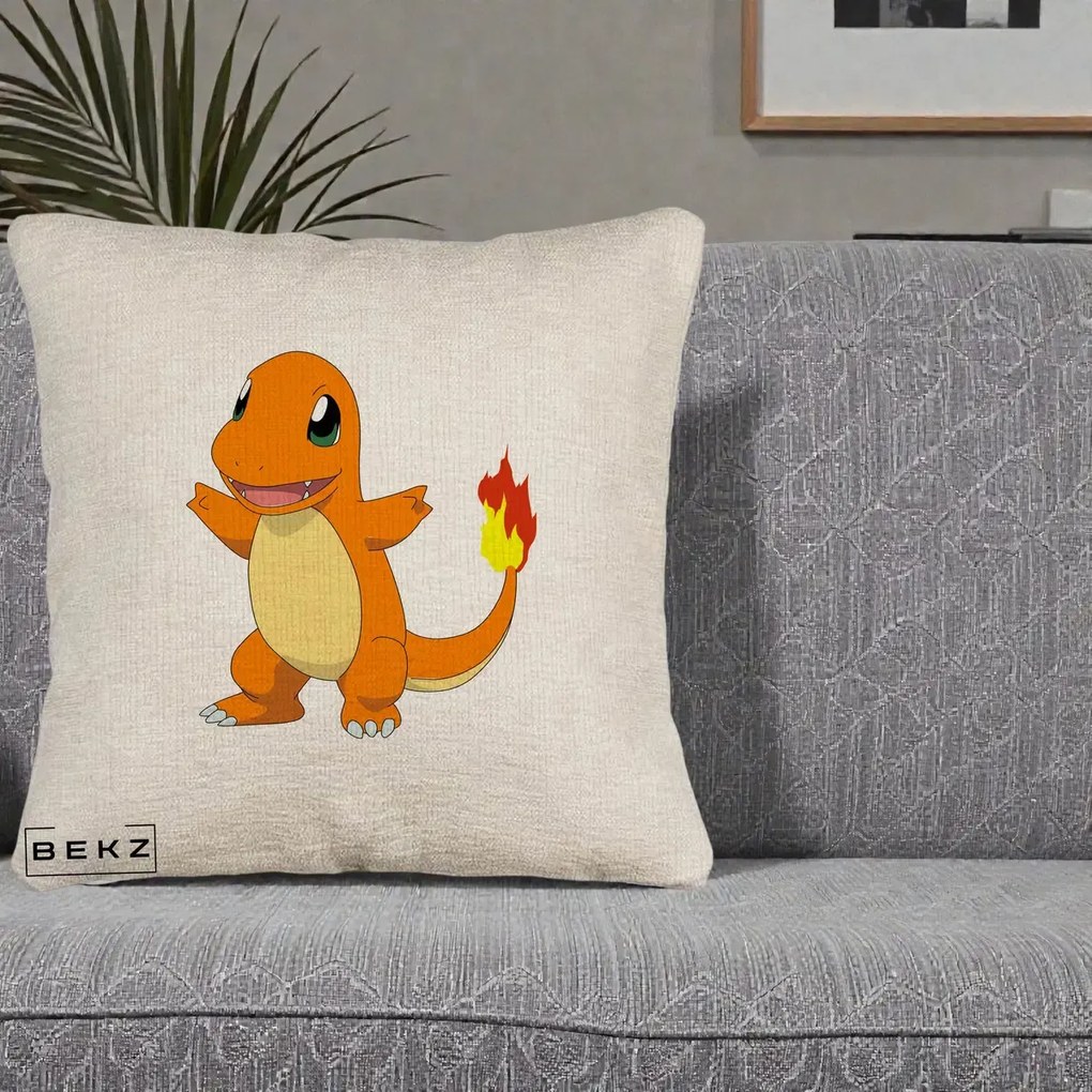 Perna personalizata anime: Charmander Pokemon, 40x40 cm cu Umplutura, Bej Canapea, BEKZ