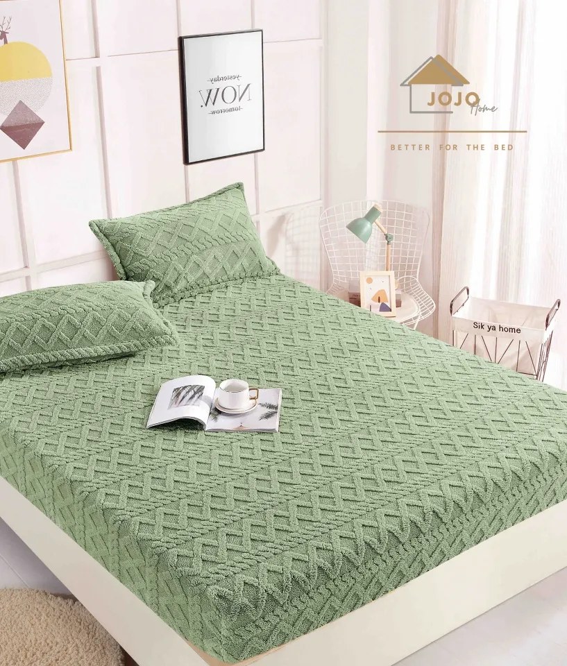 Husa de pat cu elastic Cocolino + doua fete perna, Model Tricotat, 180x200 cm, Verde