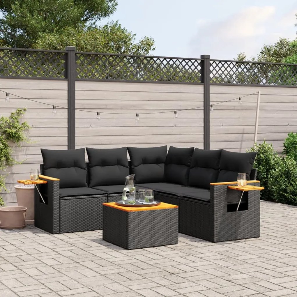 3226804 vidaXL Set mobilier de grădină cu perne, 6 piese, negru, poliratan