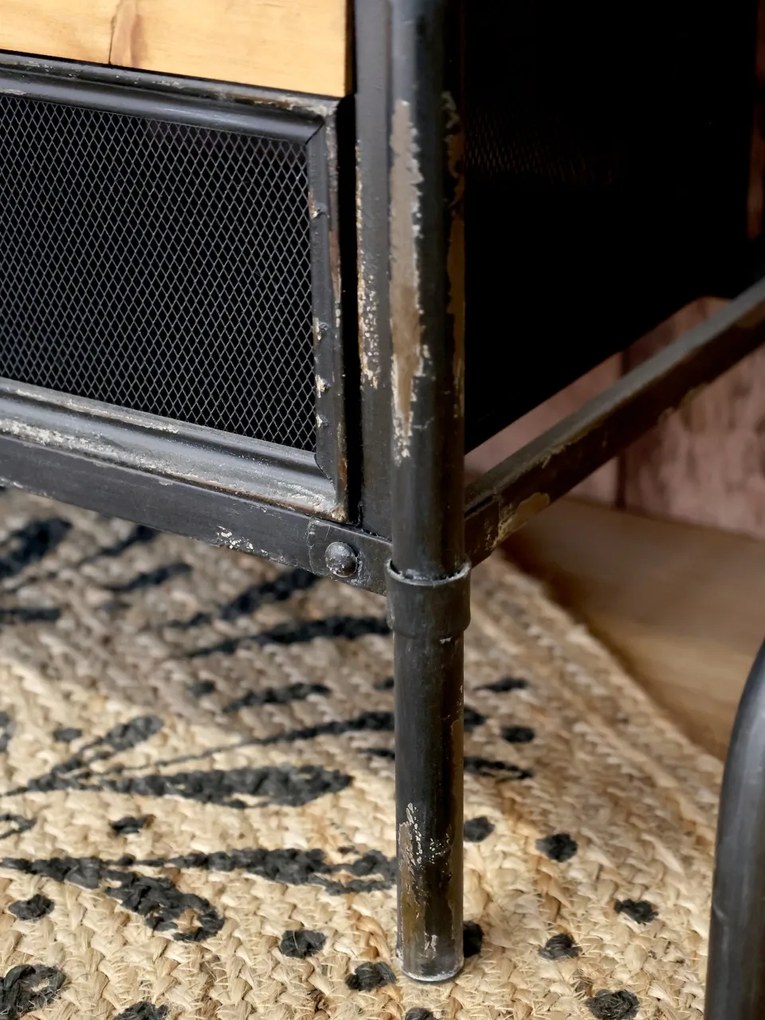 Comodă din lemn masiv si metal, cu 11 sertare pentru pantofi, stil industrial, Factory