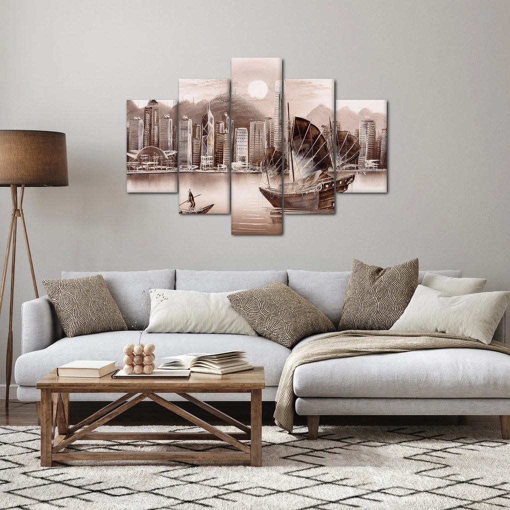 Tablou - Victoria Harbour, Hong Kong, efect sepia (150x105 cm)
