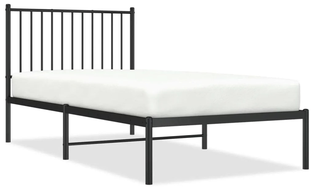 350856 vidaXL Cadru de pat metalic cu tăblie, negru, 90x190 cm