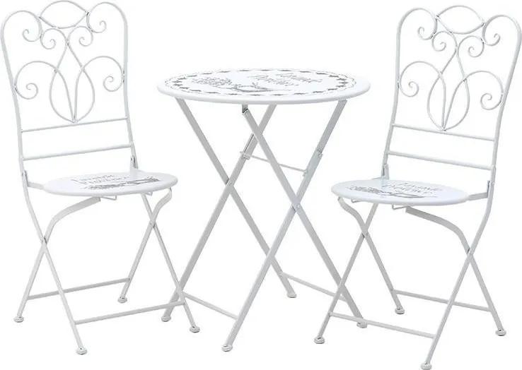 Set masa si 2 scaune Vintage White Lavande din metal
