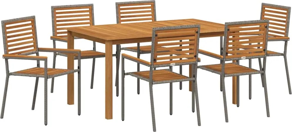 vidaXL Set de masă pentru grădină 7 pcs Gri Lemn Solid de Acacia