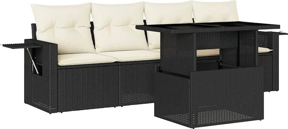 vidaXL Set mobilier de grădină cu perne, 5 piese, negru, poliratan