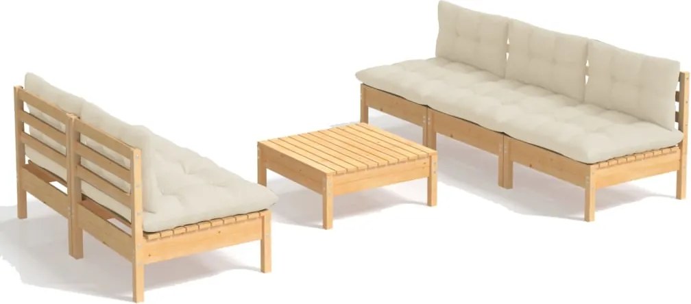 vidaXL Set mobilier grădină cu perne crem, 6 piese, lemn masiv de pin