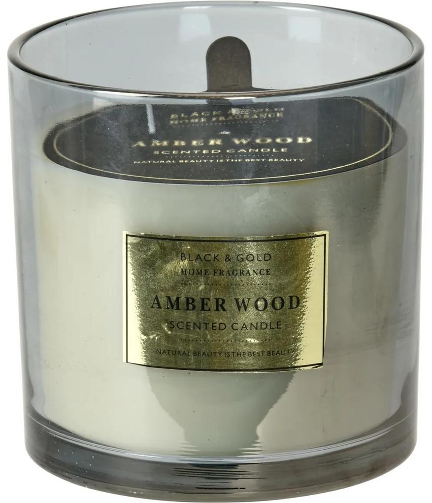 Lumânare în sticlă Black & Gold, Amber wood, 870 g