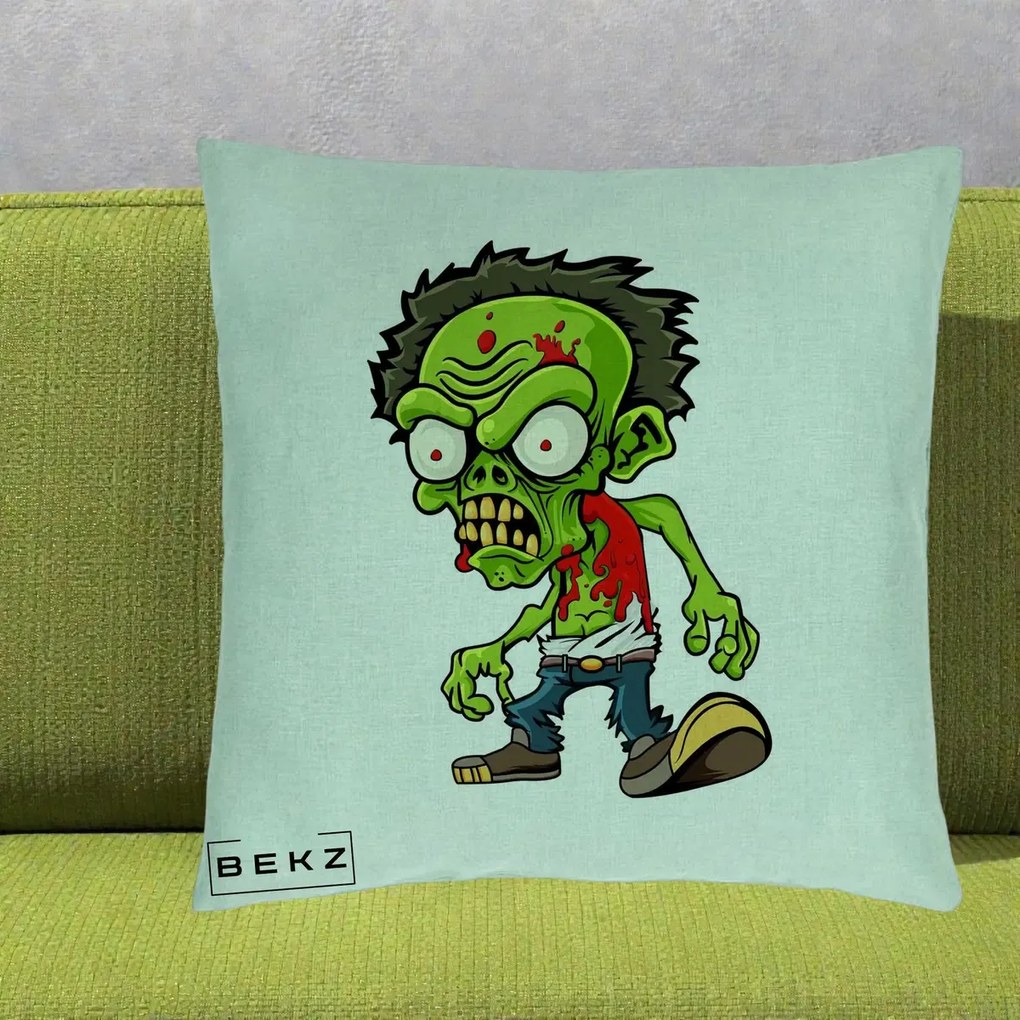Perna Decorativa Zombie Halloween, 40x40 cm, Verde Menta, Husa Detasabila, Perna Inclusa, BEKZ®