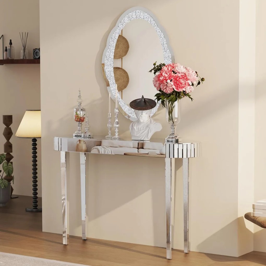 Masa toaleta oglinda, masuta consola, 120 cm, cosmetica machiaj, vanity birou, Argintiu - MAOG3