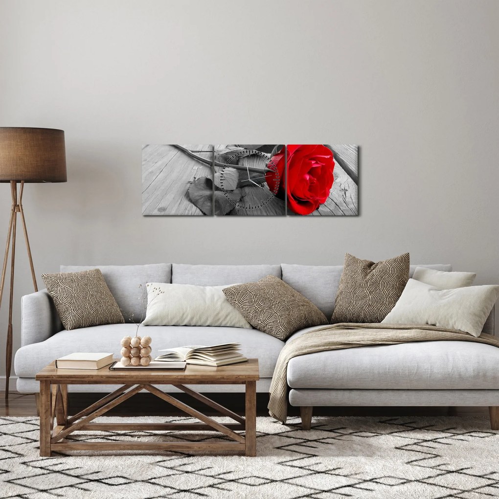 Tablou cu trandafiri roșii (cu ceas) (90x30 cm)