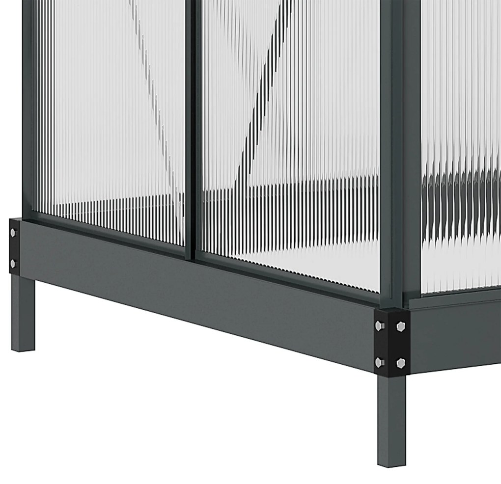 Outsunny Seră de grădină din policarbonat 190 x 132 x 201 cm rezistentă la UV 30+ fundație întărită jgheab gri | Aosom Romania