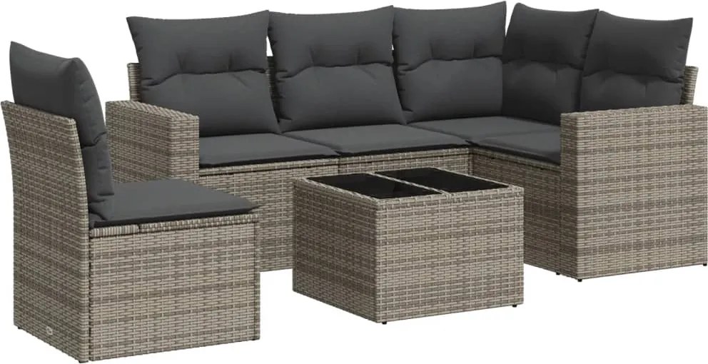 vidaXL Set mobilier grădină cu perne, 6 piese, gri, poliratan