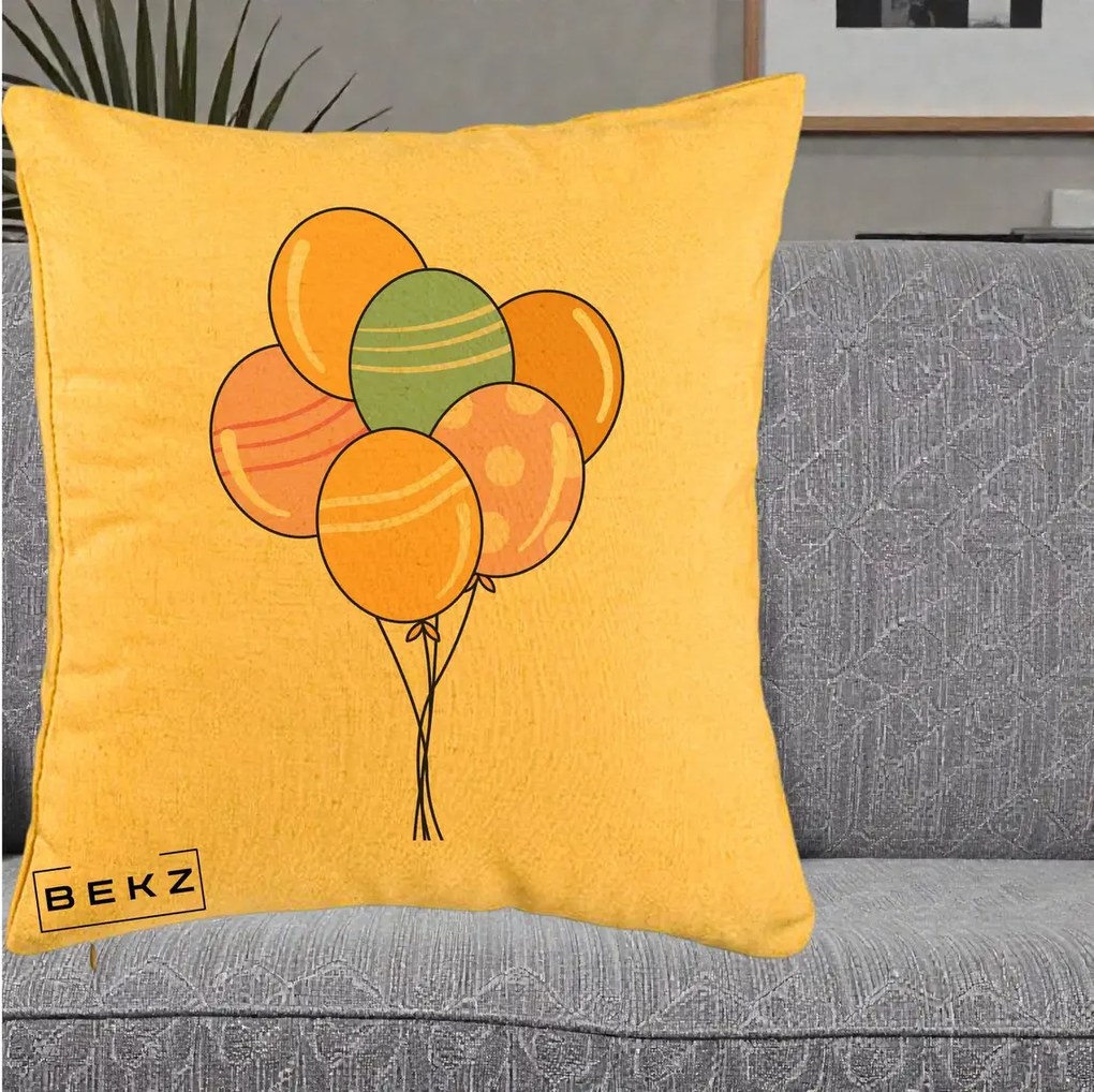 Perna Decorativa Baloane Petrecere, 40x40 cm, Galben, Husa Detasabila, Perna Inclusa, BEKZ®