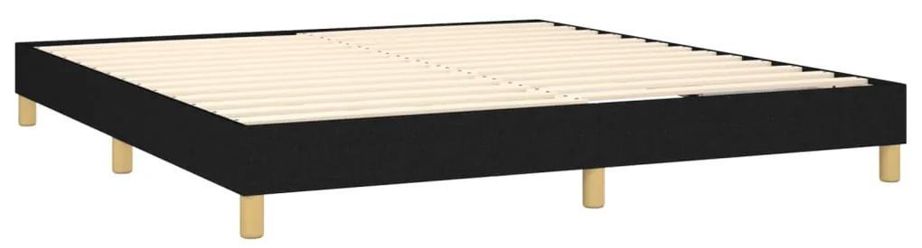 Pat box spring cu saltea, negru, 160x200 cm, textil Negru, 160 x 200 cm, Design cu nasturi