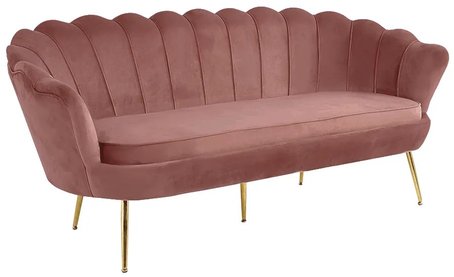 Canapea de lux, 3 locuri, ţesătură de catifea roz/crom auriu, stil Art-deco, NOBLIN NEW