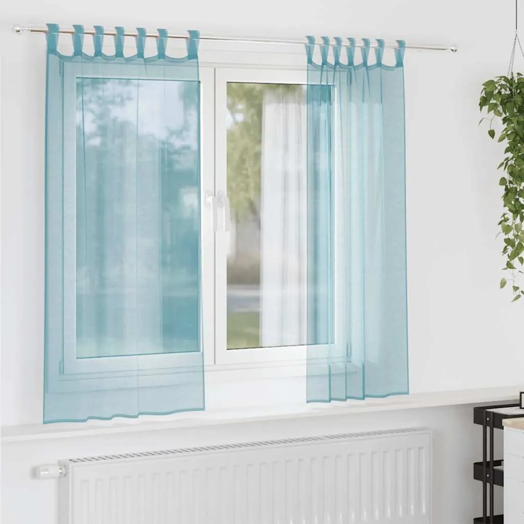 vidaXL Perdele Voile cu Bucle 2 buc Turcoaz 140x140 cm