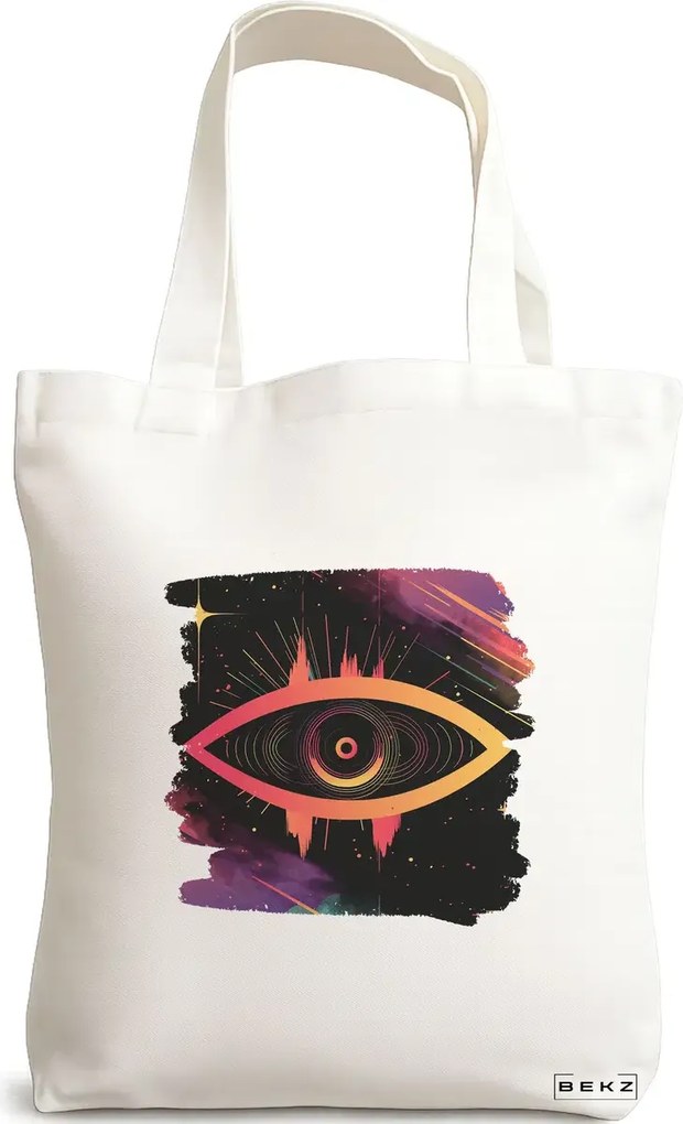 Sacosa de Panza pentru Cumparaturi, Geanta Tote, model Celestial Eye 18, 38x34.5 cm, Alba, BEKZ®