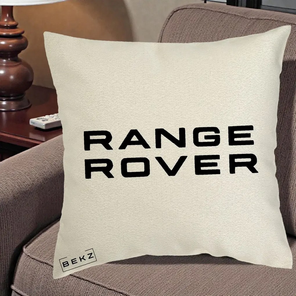 Perna Personalizata cu emblema Range Rover, 40x40 cm, Ecru, Husa Detasabila, Perna Inclusa, BEKZ®