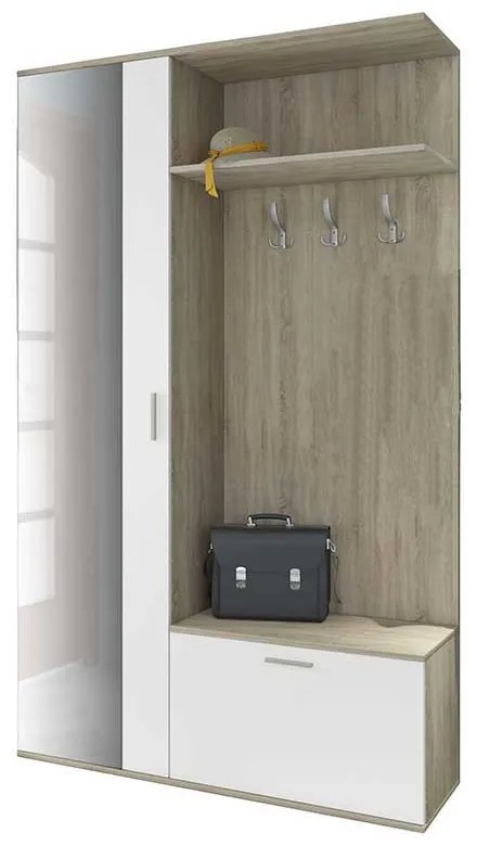 Cuier hol Aris, 120x35.5x199 cm, culoare sonoma/alb, pal