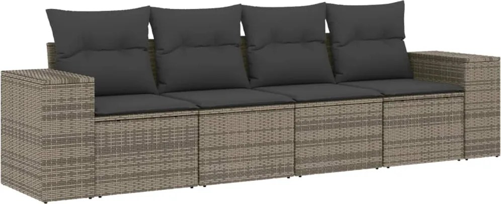 vidaXL Set canapea de grădină cu perne, 4 piese, gri, poliratan