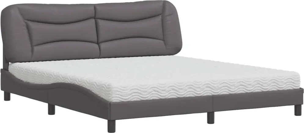 vidaXL Pat cu saltea, Hvar, gri, 180x200 cm, piele ecologică