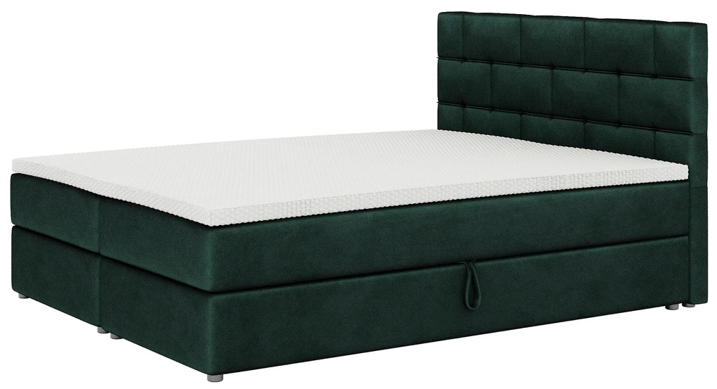Pat matrimonial Boxspring 140x200 cm Waller (cu saltea și somieră) (verde închis). 1007713