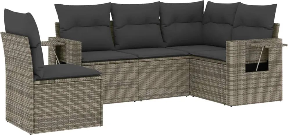 vidaXL Set canapea de grădină cu perne, 5 piese, gri, poliratan
