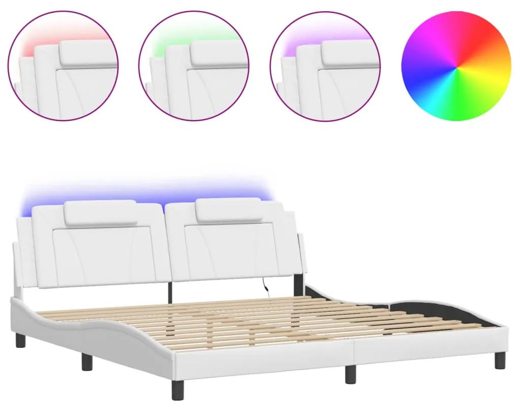 3214044 vidaXL Cadru de pat cu lumini LED, alb, 200x200 cm, piele ecologică