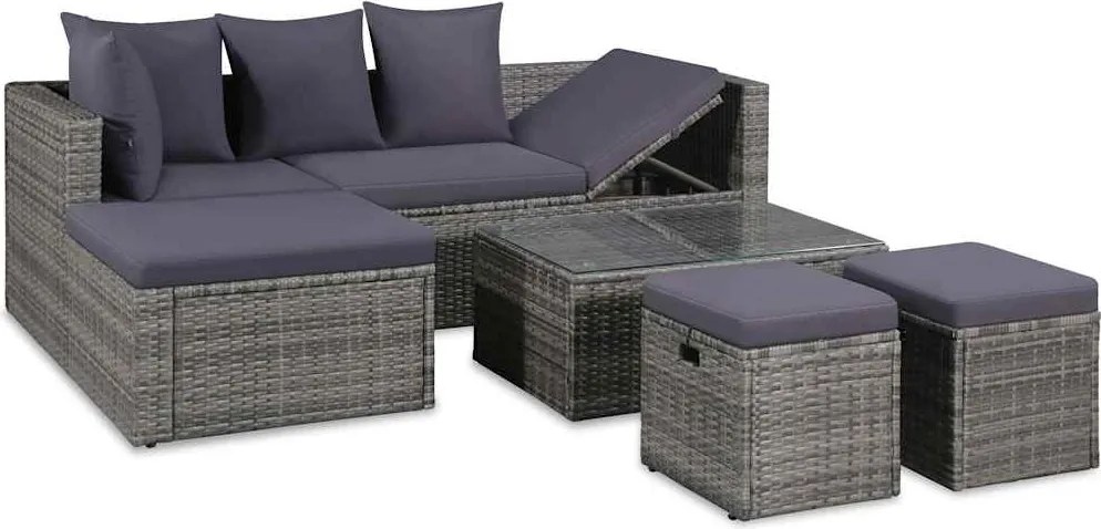 vidaXL Set mobilier de grădină cu perne, 4 piese, gri, poliratan