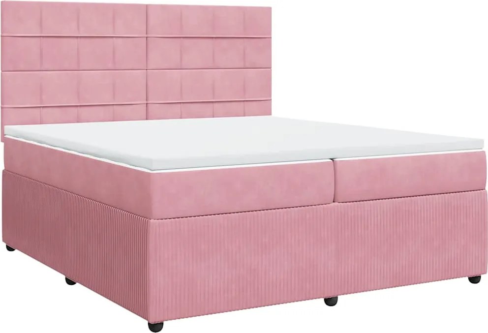 vidaXL Pat box spring cu saltea, roz, 200x200 cm, catifea