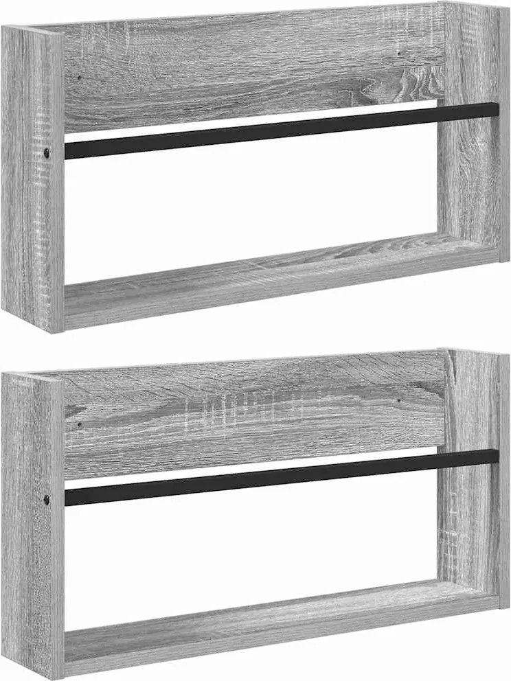 vidaXL Raft pentru reviste cu raft 2 pcs Gri Sonoma 60 x 12 x 30 cm