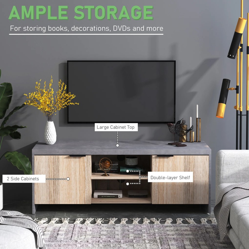 HOMCOM Mobilier TV Modern din Lemn cu Dulapuri Gri 120x40x44cm