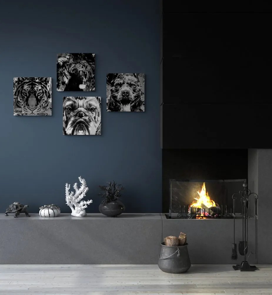 Set tablouri animale în design alb-negru de stil pop art