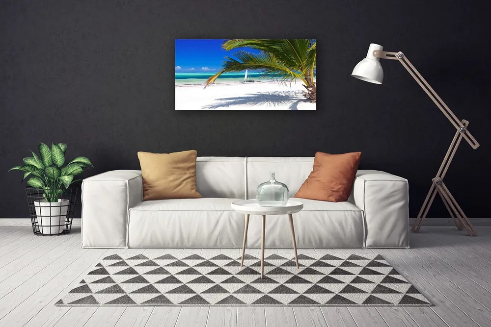 Tablou pe panza canvas Palm Beach Peisaj Alb Brun Verde