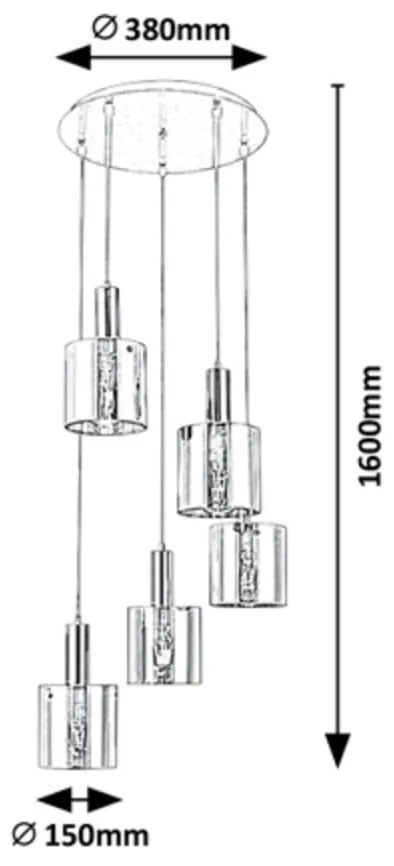 Lustra cu 5 Pendule design modern Donati crom/fumuriu