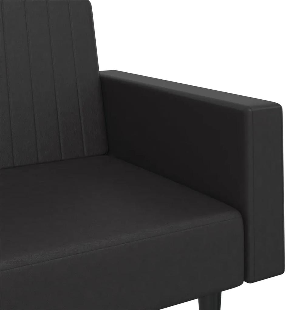 Canapea extensibila cu 2 locuri, negru, piele ecologica Negru, Fara suport de picioare
