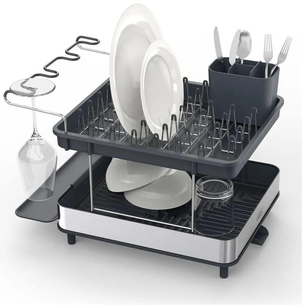 Scurgător de vase gri cu două nivele din oțel inoxidabil Excel – Joseph Joseph