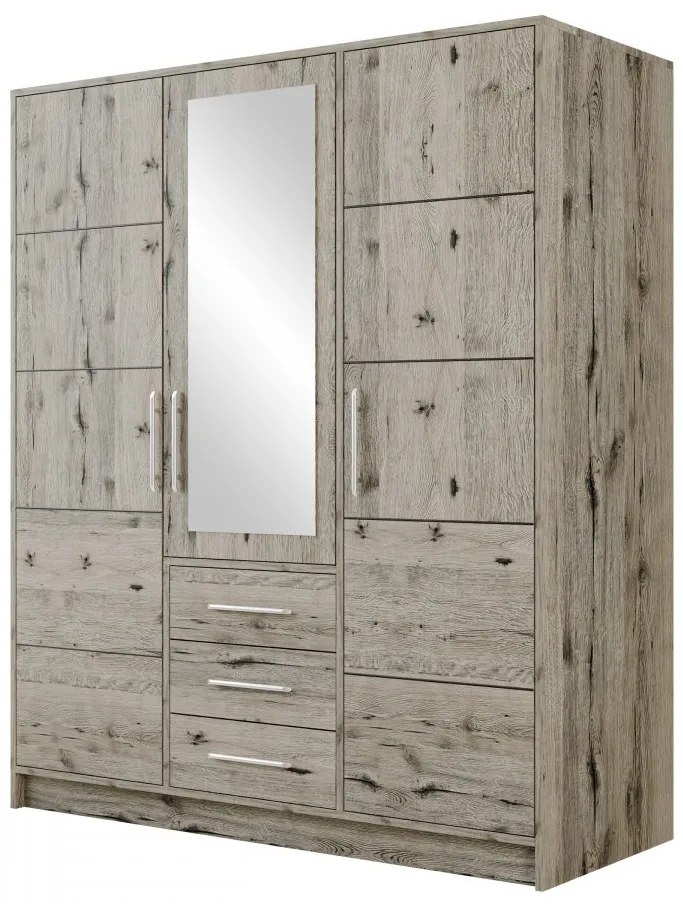 Dulap de haine Lenona D3 (Stejar wellington) (cu oglindă). 1105771