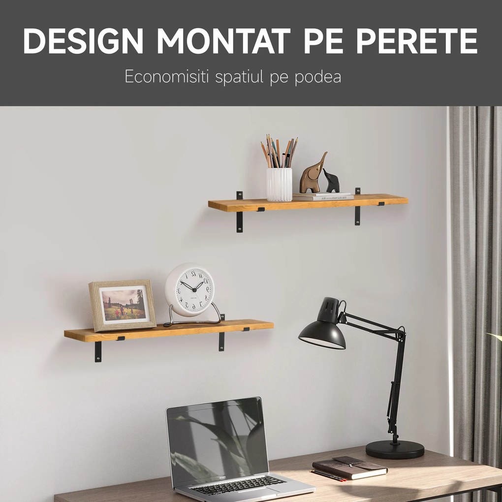 HOMCOM Set de 2 rafturi plutitoare din lemn, montat pe perete, maro | Aosom Romania