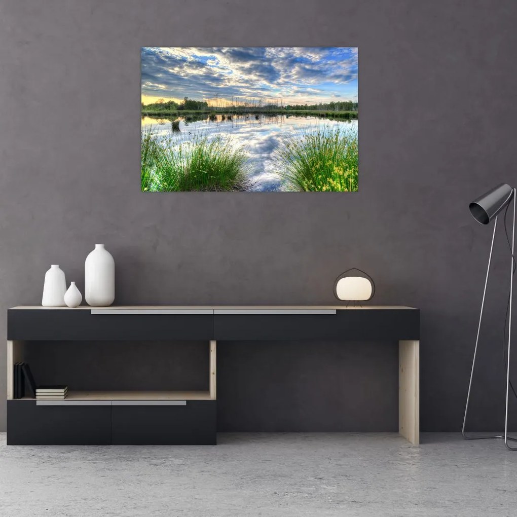 Tablou cu lac și trestie (90x60 cm)