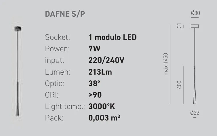 Lustra suspendata, Pendul LED slim DAFNE H-40cm alb, negru sau auriu