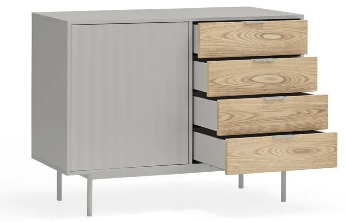 Comodă gri/în culoare naturală joasă cu aspect de lemn de stejar 108x80 cm Sierra – Teulat