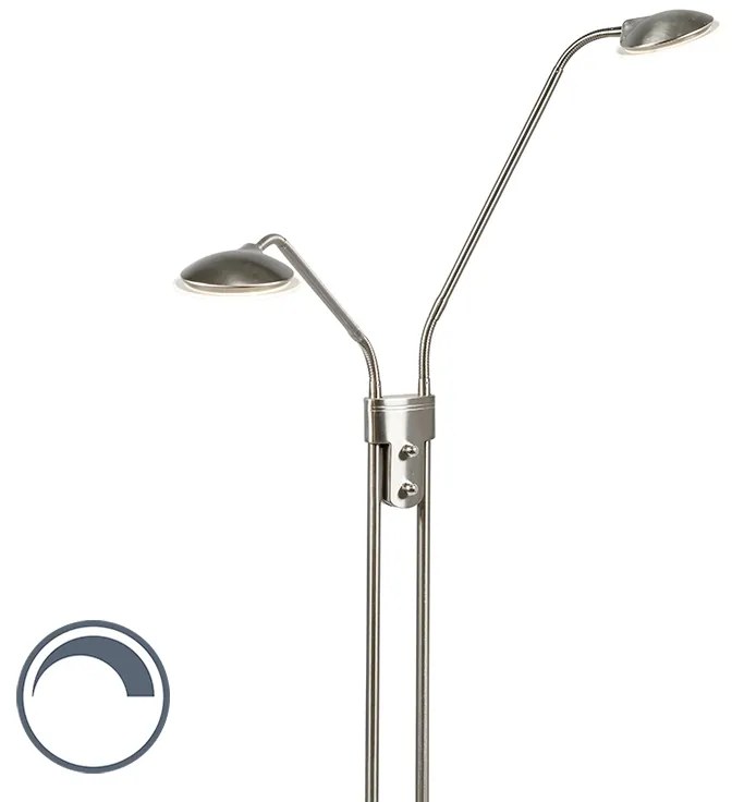 Lampă de podea modernă din oțel cu lampă de citit incluzând LED - Eva