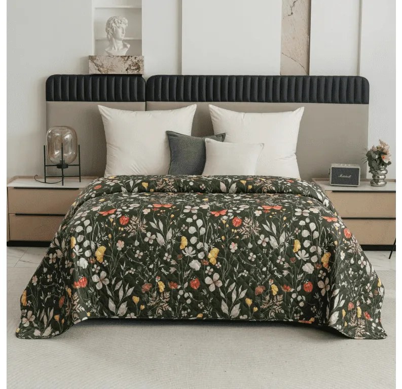 Cuvertura de pat cu model COLORFUL MEADOW, verde inchis Dimensiune: 220 x 240 cm