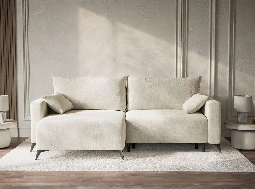 Colțar crem extensibil/cu spațiu de depozitare cu tapițerie din chenille (cu colț pe partea stângă/cu șezlong) Leon – Maison de Rêve