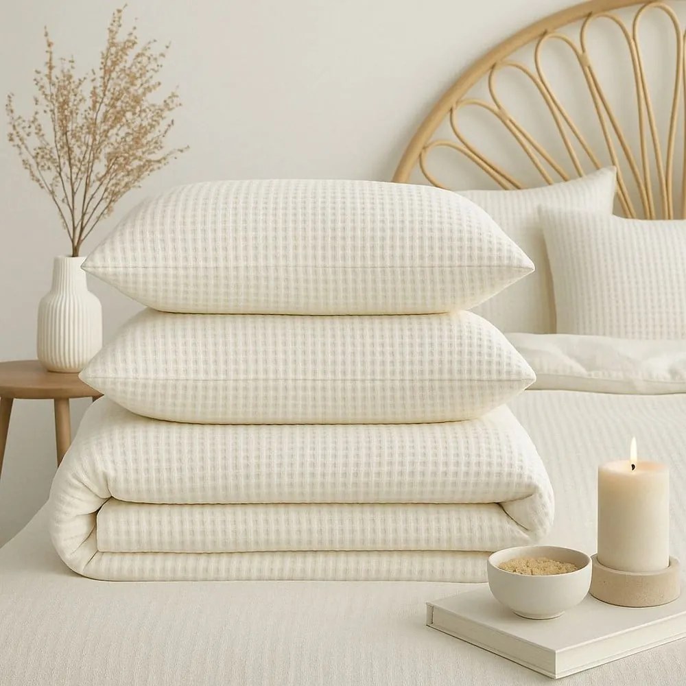 Lenjerie de pat albă din bumbac ranforcé pentru pat de o persoană 140x200 cm Waffle Striped – Mila Home Luxury