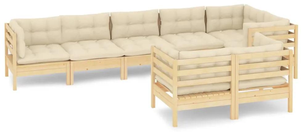 Set mobilier gradina cu perne crem, 8 piese, lemn masiv de pin maro si crem, 1