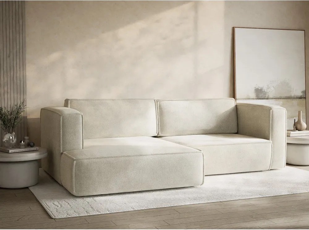 Colțar crem extensibil/cu spațiu de depozitare cu tapițerie din chenille (cu colț pe partea stângă/cu șezlong) Velto – Maison de Rêve