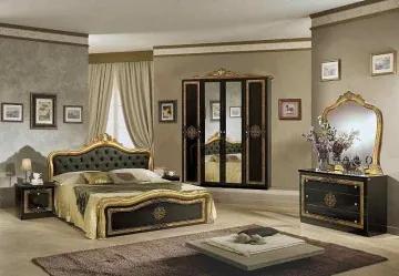 Dormitor italian clasic negru lucios tapitat cu piele si pietre imitatie Swarovski Luisa